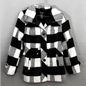 Nicole Miller New York Coat Black White Plaid‎ Size S Soft Pile
